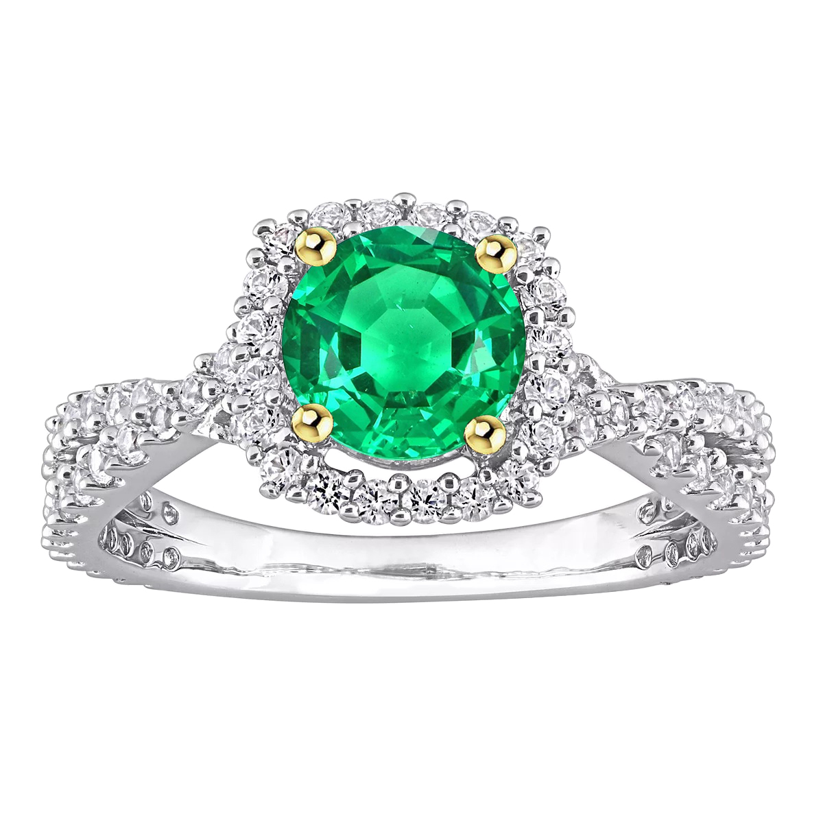 Edler Smaragd Brillantschliff Edelstein-Ring in 14 Karat Zweifarbig Gold – Hauptansicht