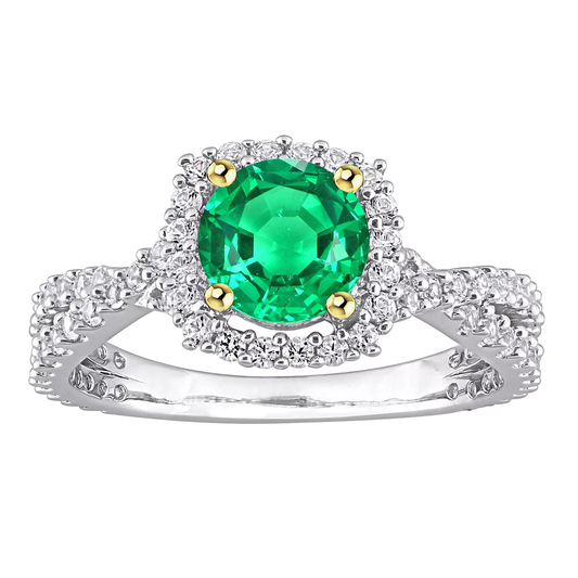 Edler Smaragd Brillantschliff Edelstein-Ring in 14 Karat Zweifarbig Gold – Hauptansicht
