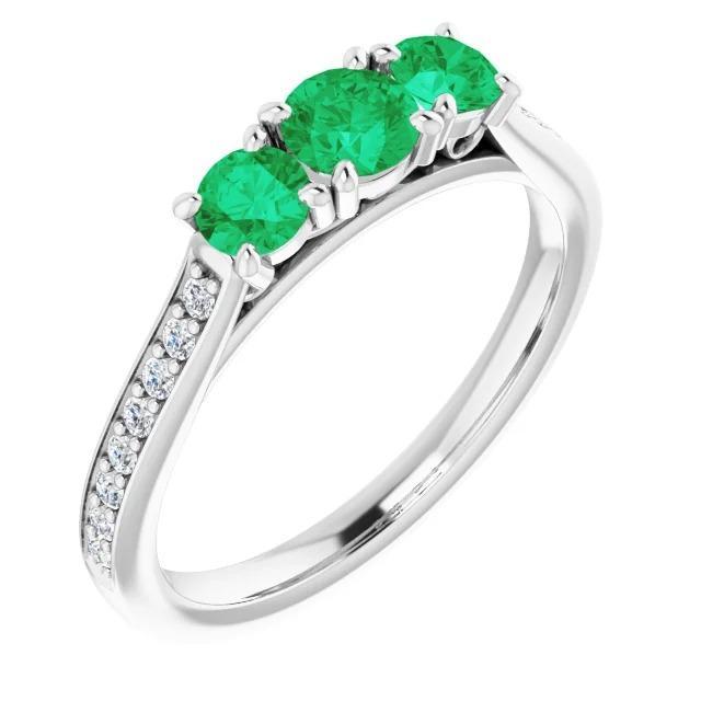 Diamant-Grün Smaragd-Verlobungsring Mit Drei Steinen 1,10 Karatbr