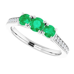 Diamant-Grün Smaragd-Verlobungsring Mit Drei Steinen 1,10 Karat