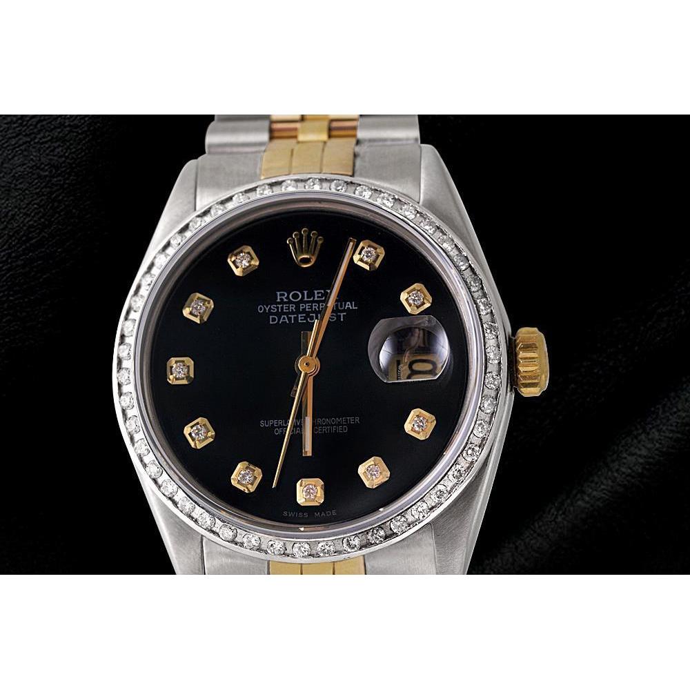 Diamant-Lünette Herren-Rolex-Uhr, schwarzes Diamant-Zifferblatt, Datejust-Armband