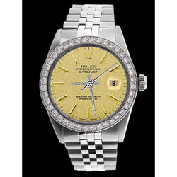 Diamant-Lünette Herren Rolex Uhr Champagner Stick Zifferblatt Edelstahl Jubilee SCHNELLES EINSTELLEN