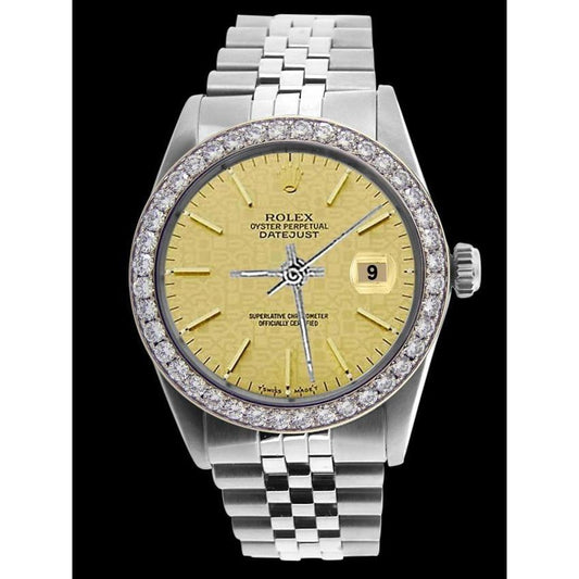 Diamant-Lünette Herren Rolex Uhr Champagner Stick Zifferblatt Edelstahl Jubilee SCHNELLES EINSTELLEN