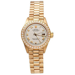 Diamant-Lünette, Pyramide, römisches Zifferblatt, Rolex Datejust-Uhr, Präsident-Stil, Gelbgold