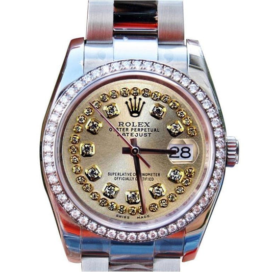 Diamant-Lünette Zifferblatt Damen Herren Rolex-Uhr Edelstahl Zeichenfolge Diamant-Zifferblatt SCHNELLES SET
