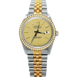 Diamant-Lünette aus massivem Gold und Edelstahl-Datum. Just Rolex-Uhr mit Stick-Zifferblatt. SCHNELLES SET