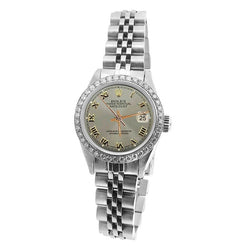 Diamant-Lünette, graues römisches Damen-Rolex-Uhr-Edelstahl-Jubiläumsarmband