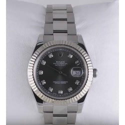 Diamant-Zifferblatt, geriffelte Lünette, Rolex-Herrenuhr Datejust Edelstahl