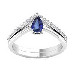 Aus der Erde Abgebauter Natürlicher Diamant Ehering & Birne Solitaire Blauer Saphir Ring Set