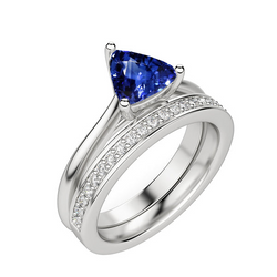 Aus der Erde Abgebauter Natürlicher Diamant Verlobungsring Set Trillion Ceylon Saphir
