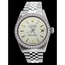 Diamantlünette Date Just Betrachten Herren Rolex Weiß Stick Zifferblatt Edelstahl Jubilee SCHNELLES EINSTELLEN