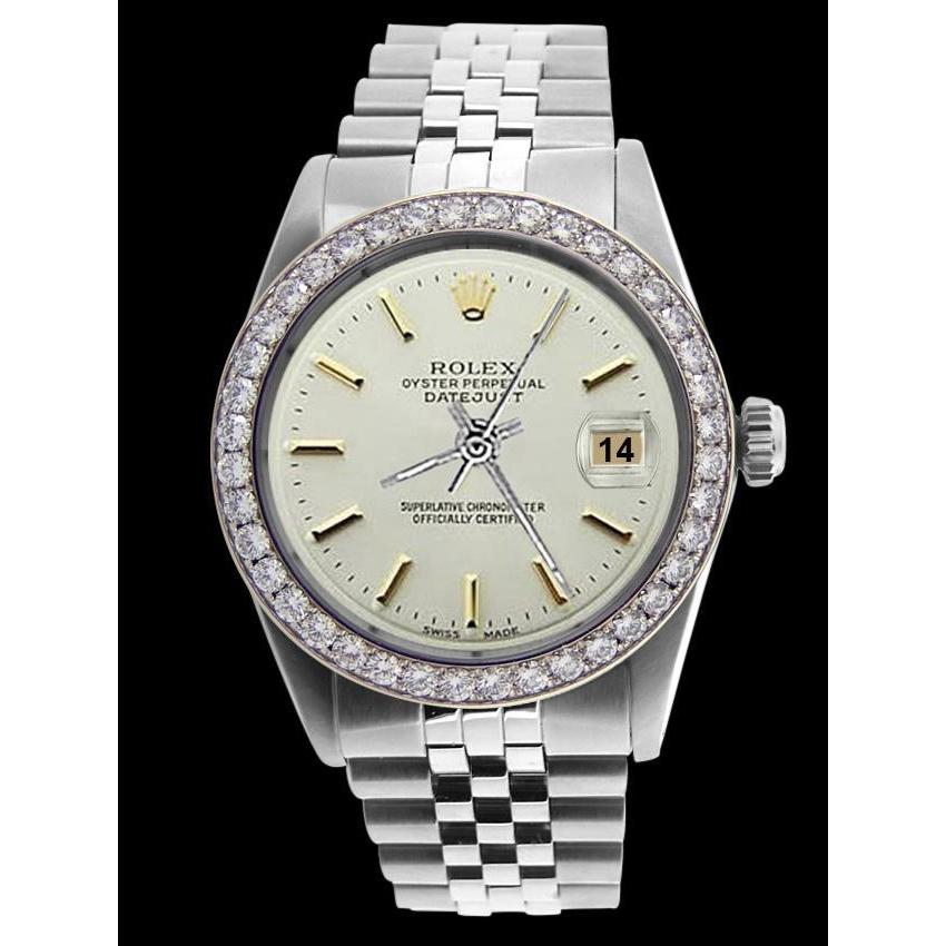 Diamantlünette Date Just Betrachten Herren Rolex Weiß Stick Zifferblatt Edelstahl Jubilee SCHNELLES EINSTELLEN