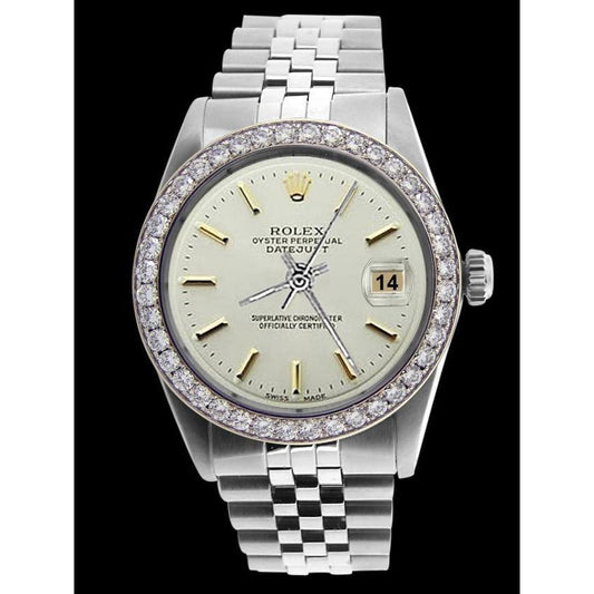 Diamantlünette Date Just Betrachten Herren Rolex Weiß Stick Zifferblatt Edelstahl Jubilee SCHNELLES EINSTELLEN