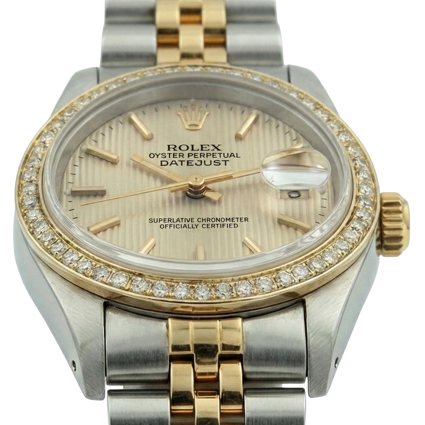 Diamantlünette Datejust Rolex Lady Uhr Tapestry Edelstahl und Gold Jubilee