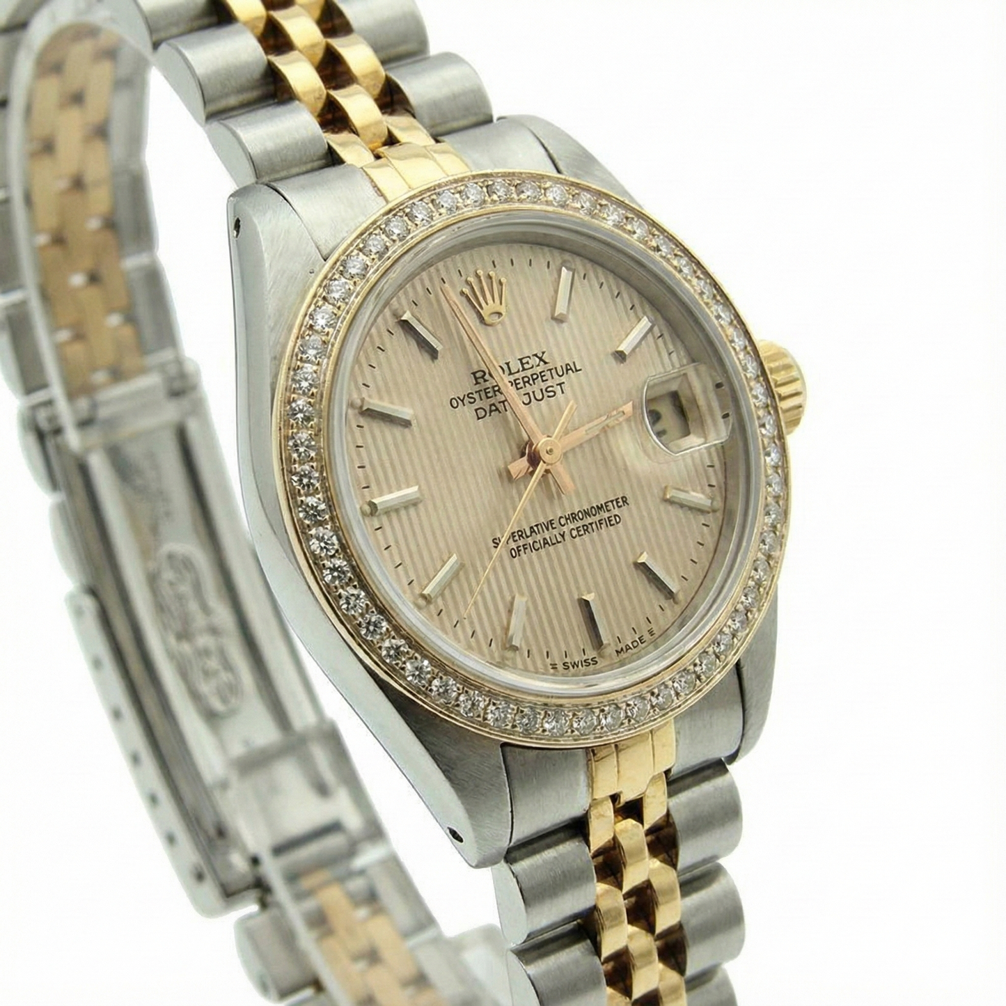 Diamantlünette Datejust Rolex Lady Uhr Tapestry Edelstahl und Gold Jubilee