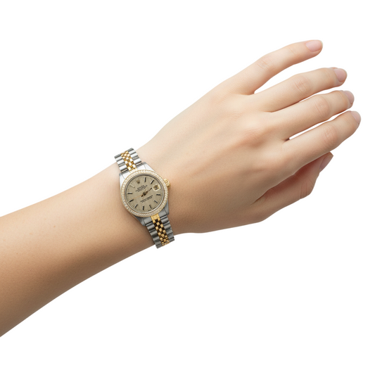 Diamantlünette Datejust Rolex Lady Uhr Tapestry Edelstahl und Gold Jubilee P2