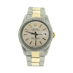 Diamantlünette, Edelstahl und Golden, Rolex Datejust-Herrenuhr, Stock-Zifferblatt, schnell eingestellt