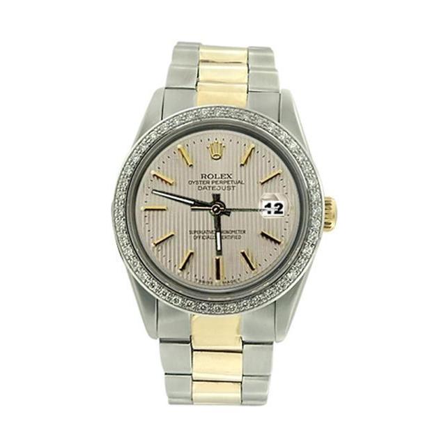 Diamantlünette, Edelstahl und Golden, Rolex Datejust-Herrenuhr, Stock-Zifferblatt, schnell eingestellt
