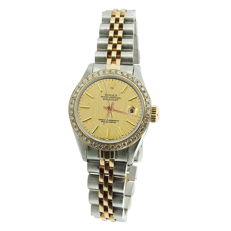 Diamantlünette Jubilee Edelstahl & Gold Rolex Datejust Stick Zifferblatt Dame
