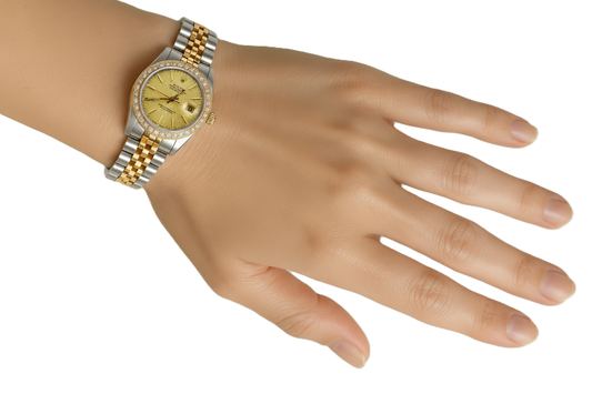 Diamantlünette Jubilee Edelstahl & Gold Rolex Datejust Stick Zifferblatt Dame P2