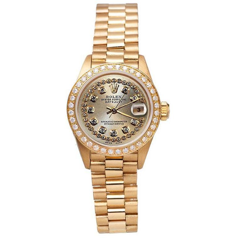 Diamantlünette Rolex Datejust Modell Präsidentin Stil Uhr mit zweireihigem Zifferblatt

