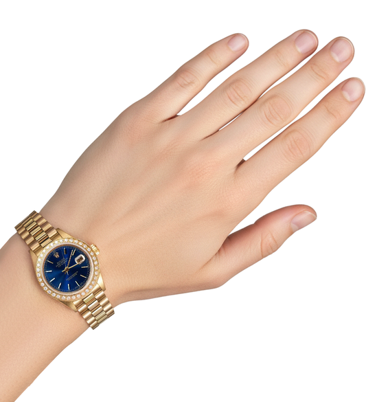 Diamantlünette Rolex Datejust Uhr Dame Gold Präsidentenstil P2