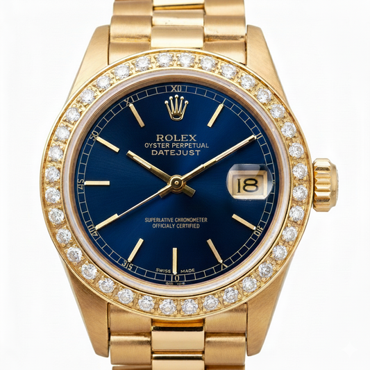 Diamantlünette Rolex Datejust Uhr Dame Präsidentenstil Gold