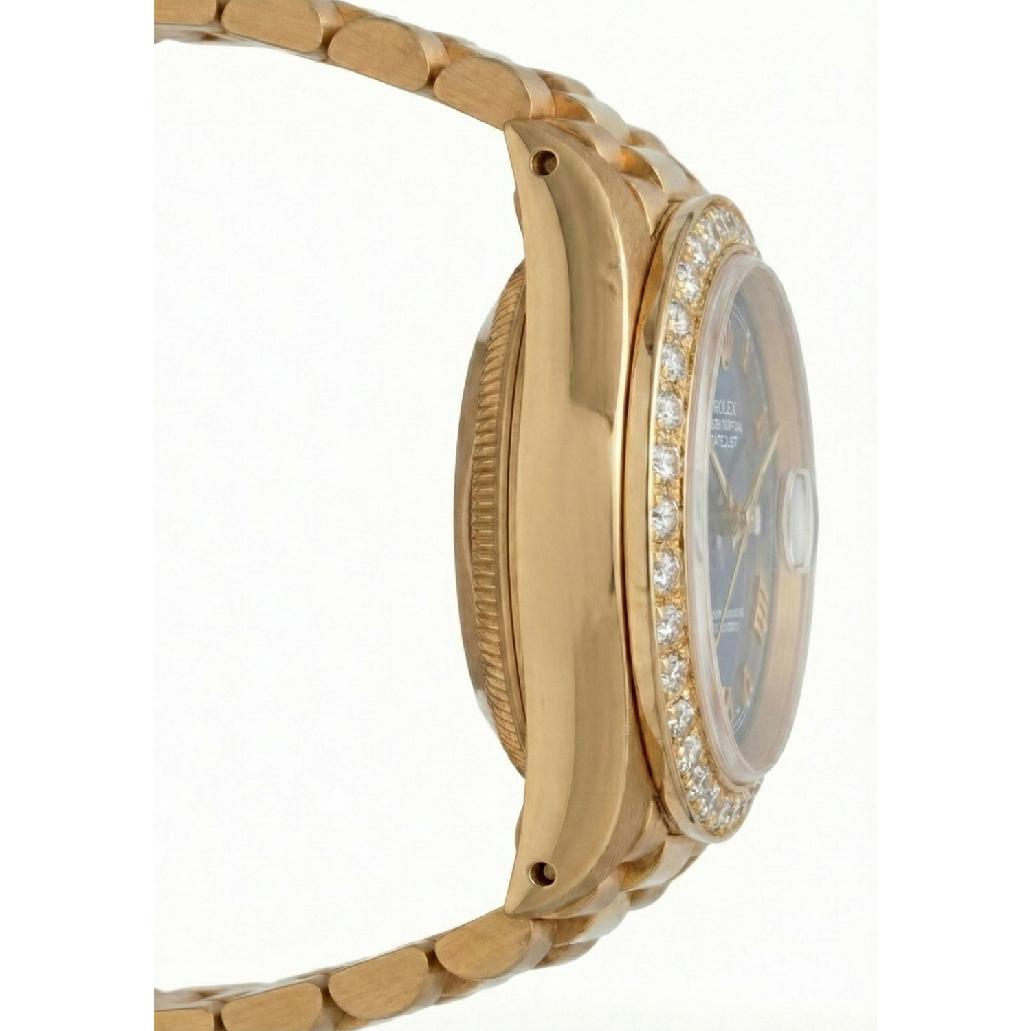 Diamantlünette, blaues römisches Zifferblatt, Rolex Gelbgold Präsidentenstil-Uhr Datejust