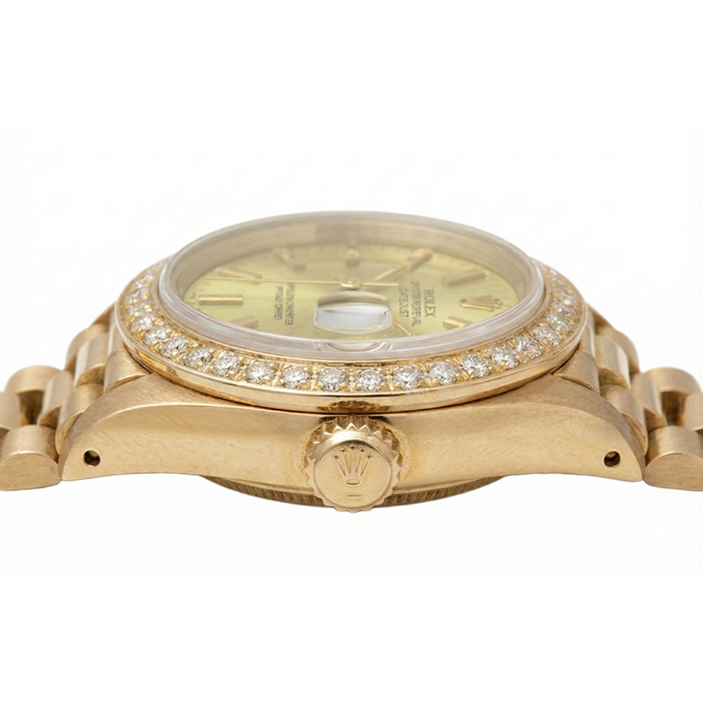 Diamantlünette, Champagner-Zifferblatt, Rolex-Uhr Date just Präsidial