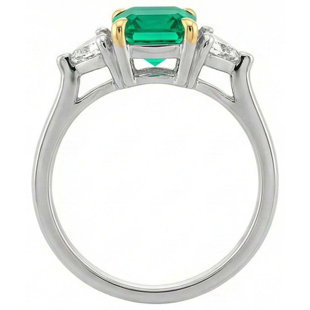 Cushion Edler Smaragd Ring in Bicolor 14K Gold – Schrägansicht