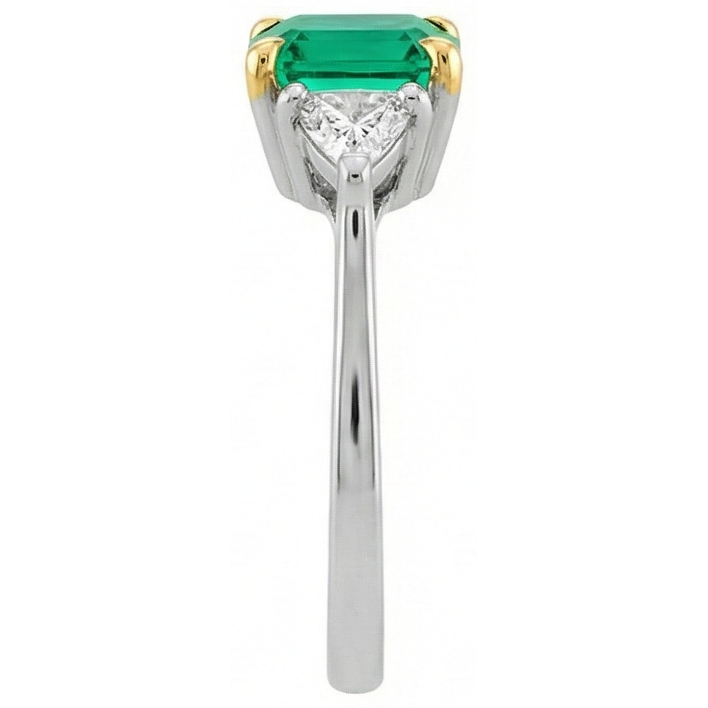 Edler Smaragd Cushion Edelstein-Ring in Bicolor 14K Gold – Seitenansicht