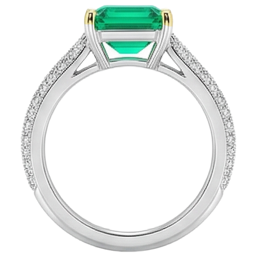 Smaragd Treppen-Schliff Edelstein-Ring in 14 Karat Zweifarbig Gold – Profilansicht