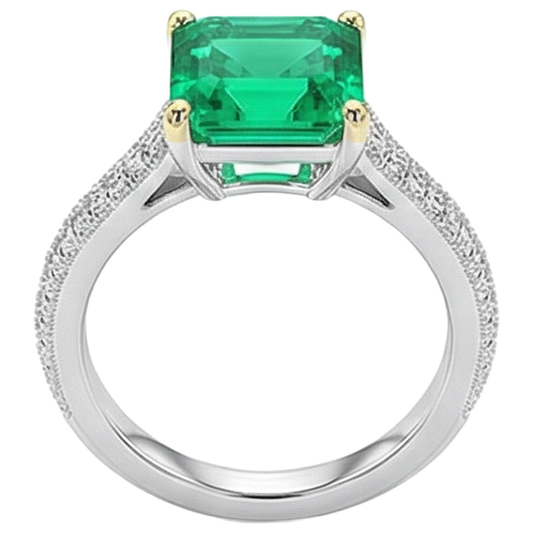 Smaragd Treppen-Schliff Edelstein-Ring in 14 Karat Zweifarbig Gold – Frontansicht