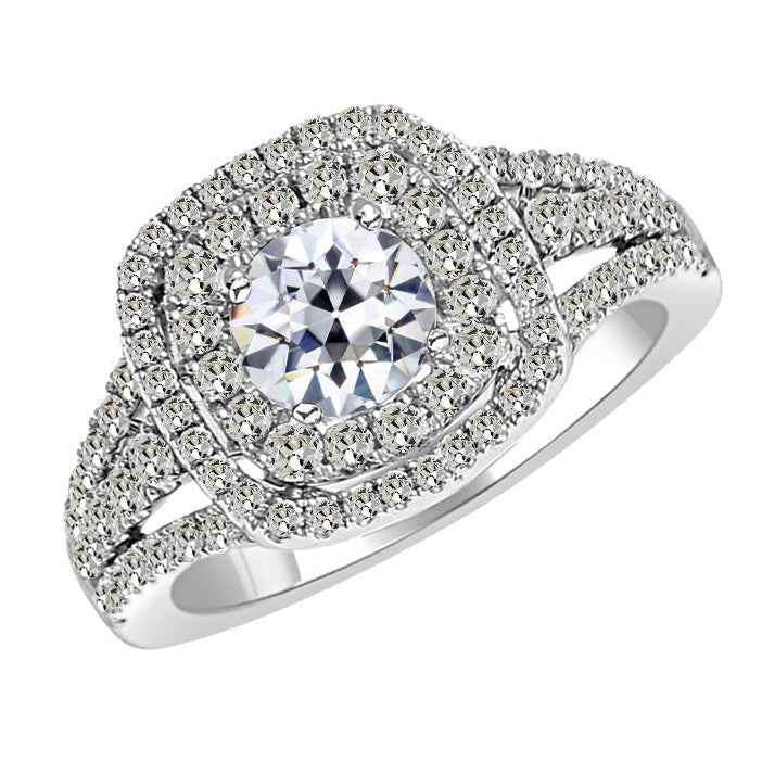 Edler Diamant Old Mine Cut Halo-Fassung Ring in 14K Weißgold – Hauptansicht