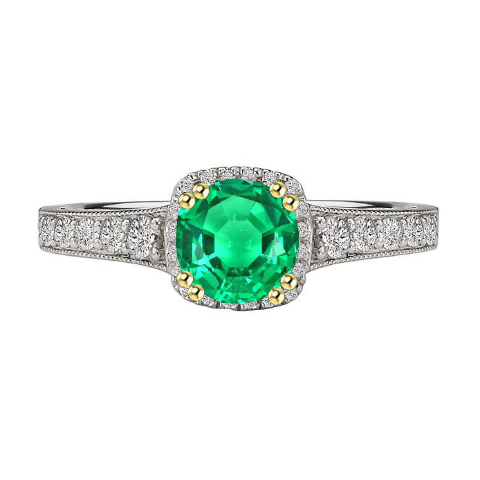Edelstein-Ring 14 Karat Zweifarbig Gold mit Smaragd – Hauptansicht