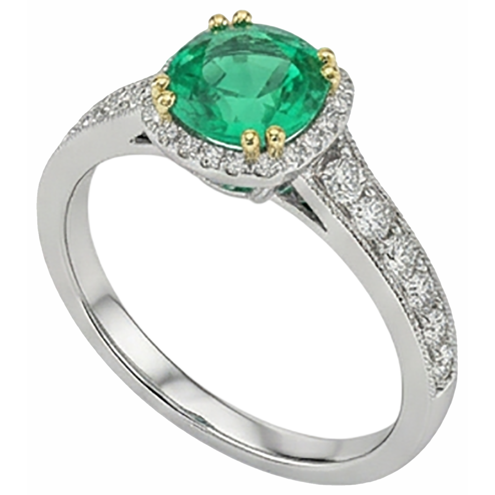 Rund-Brillant Smaragd Ring in 14 Karat Zweifarbig Gold – Seitenansicht