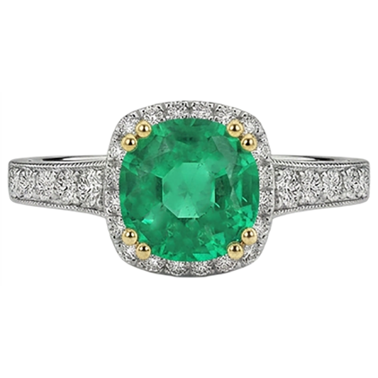 Edelstein-Ring 14 Karat Zweifarbig Gold mit Smaragd – Frontansicht