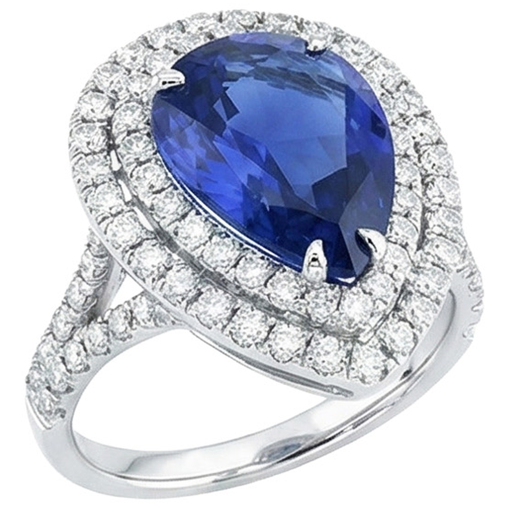 Doppel Halo Ring Birne Sri Lanka Saphir & Natürlicher Diamant ( nicht im Labor gezüchtet )en 6,50 Karat