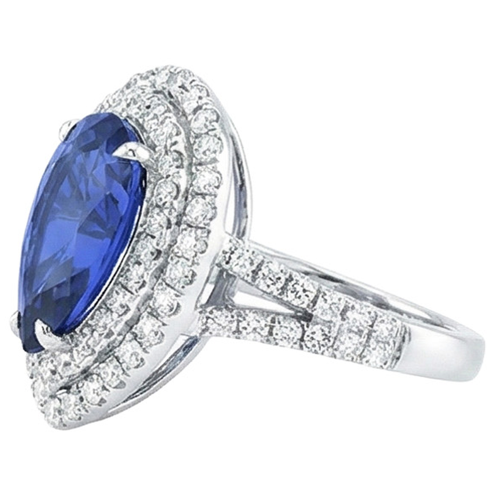 Doppel Halo Ring Birne Sri Lanka Saphir & Natürlicher Diamant ( nicht im Labor gezüchtet )en 6,50 Karat