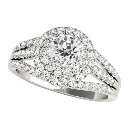 Doppel Halo Ring Old Cut Runden Echt Diamant Triple Split Shank 4.75 Karat