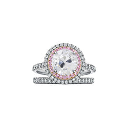 Doppel-Halo-Ring-Set Altschliff-Echt Diamant & Rosa Saphir 4,50 Karat