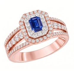Doppelter Halo Blauer Saphir Edelstein Ehering 3 Karat