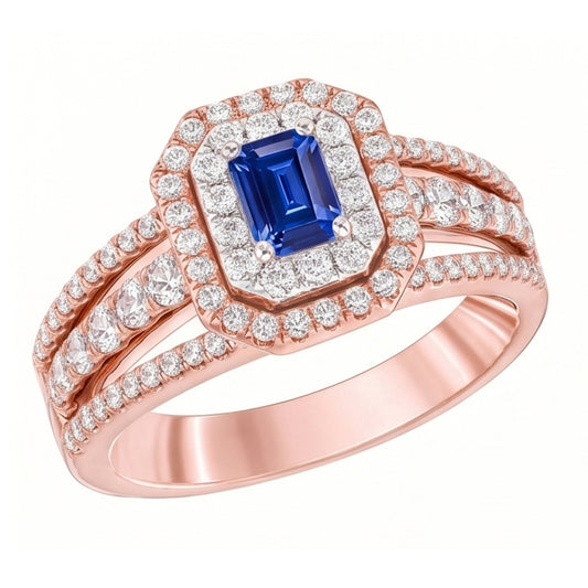 Doppelter Halo Blauer Saphir Edelstein Ehering 3 Karat