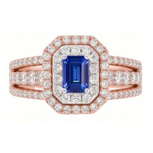 Doppelter Halo Blauer Saphir Edelstein Ehering 3 Karat