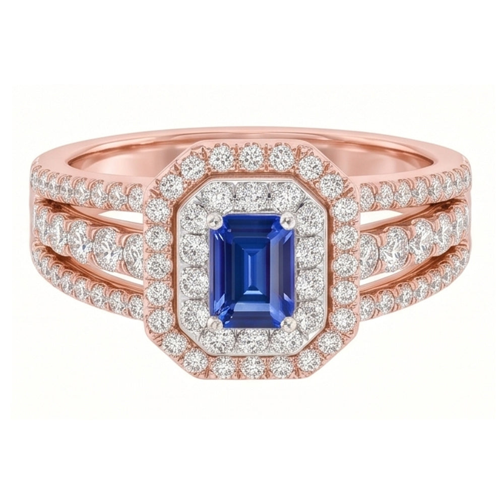 Doppelter Halo Blauer Saphir Edelstein Ehering 3 Karat