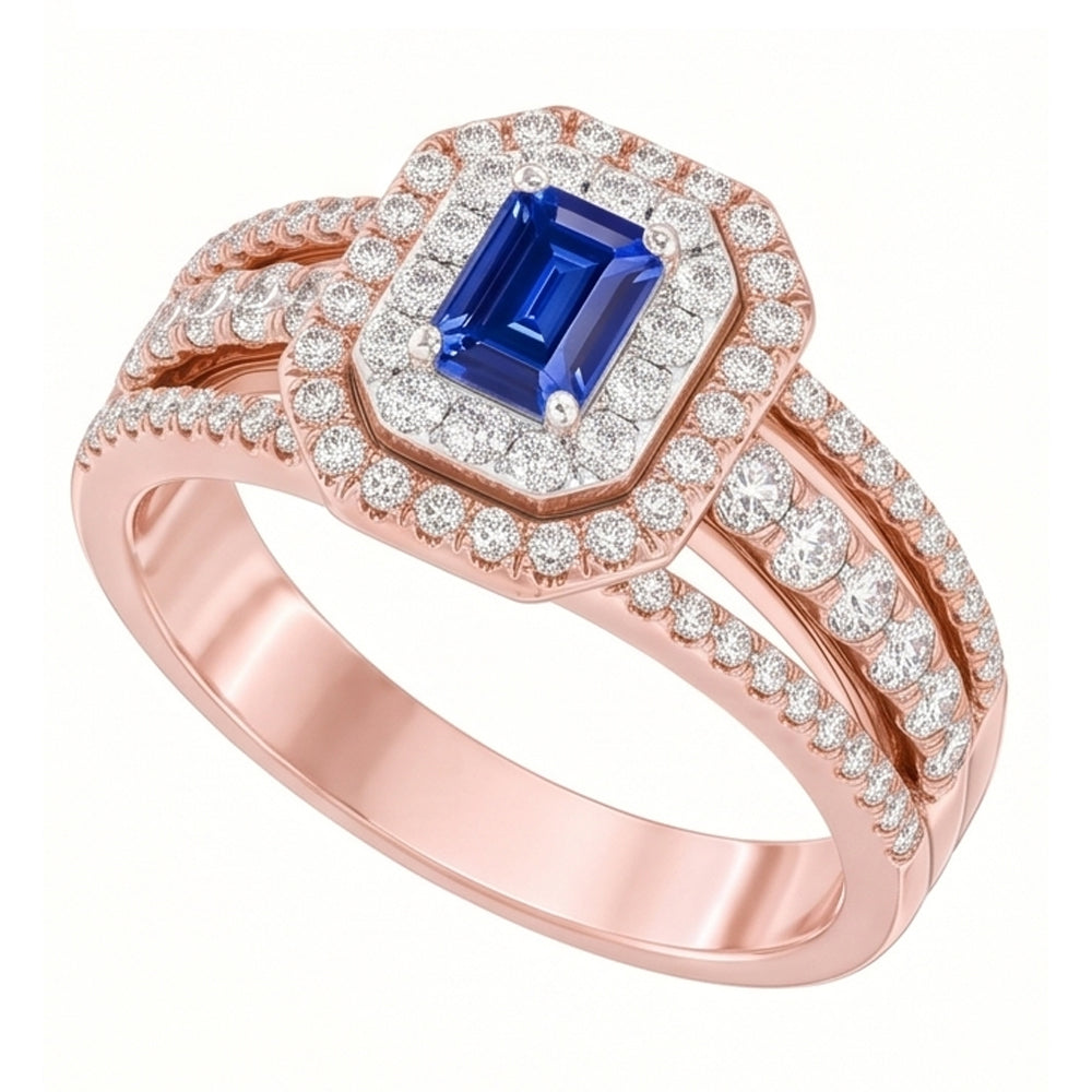 Doppelter Halo Blauer Saphir Edelstein Ehering 3 Karat