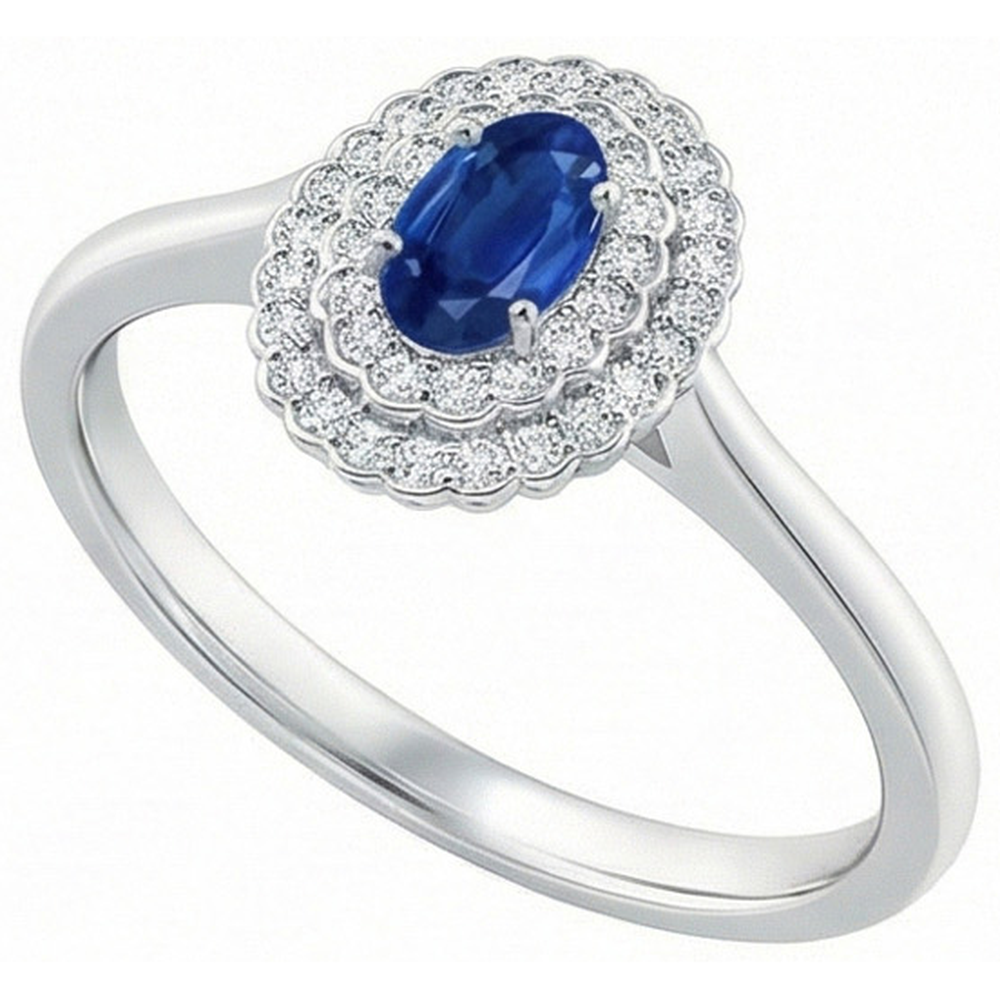 Doppelter Halo Blauer Saphir mit Aus der Erde Abgebauter Natürlicher Diamanten Ring 3.25 Karat