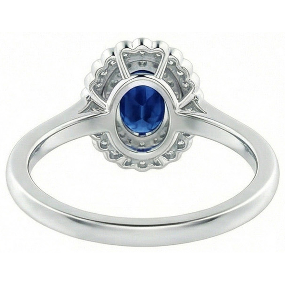 Doppelter Halo Blauer Saphir mit Aus der Erde Abgebauter Natürlicher Diamanten Ring 3.25 Karat