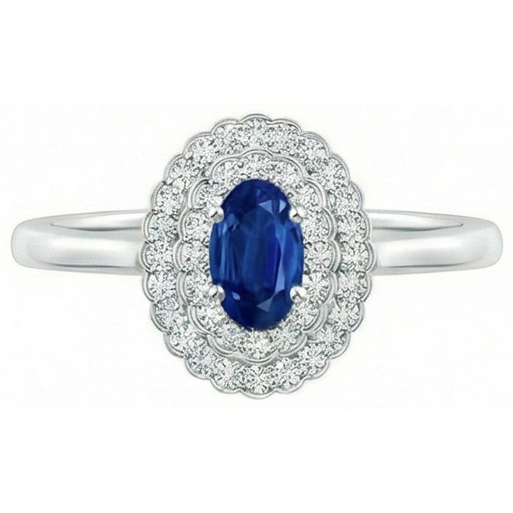 Doppelter Halo Blauer Saphir mit Aus der Erde Abgebauter Natürlicher Diamanten Ring 3.25 Karat
