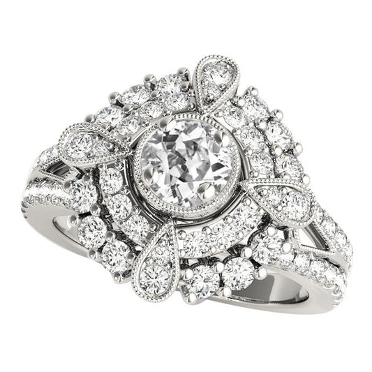 Doppelter Halo Fancy Ring Old Mine Cut Echt Diamant Split Shank 4.50 Karat